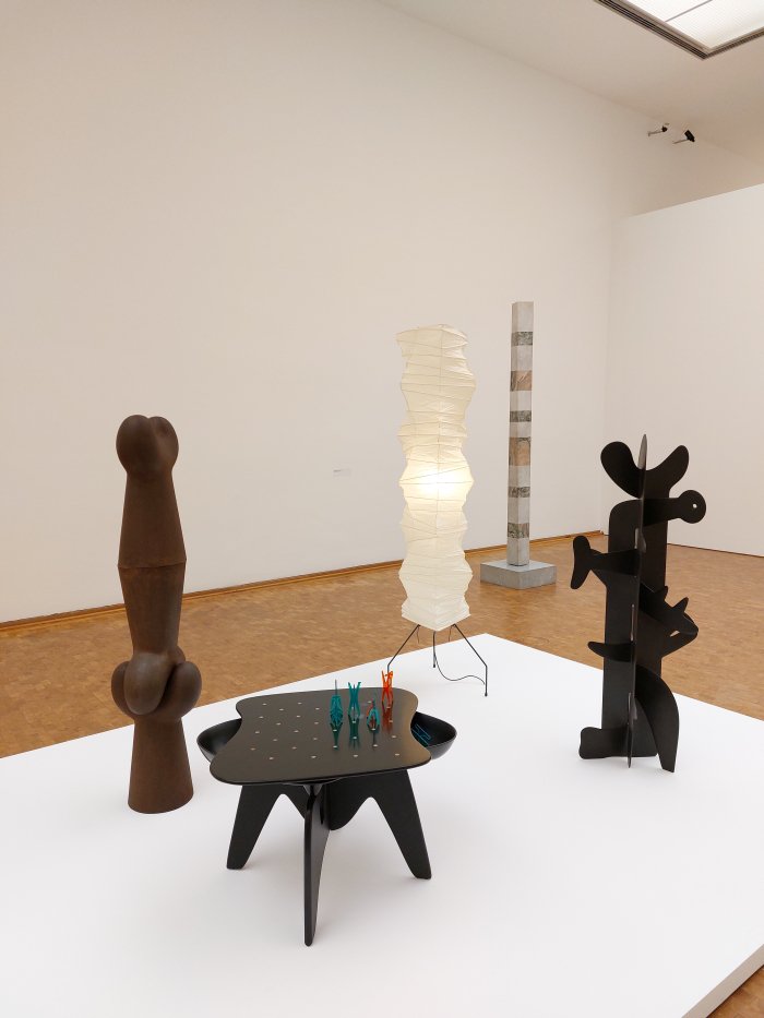 Works by Isamu Noguchi including his 1944 chess table, as seen at Isa­mu Noguchi, Muse­um Lud­wig, Cologne