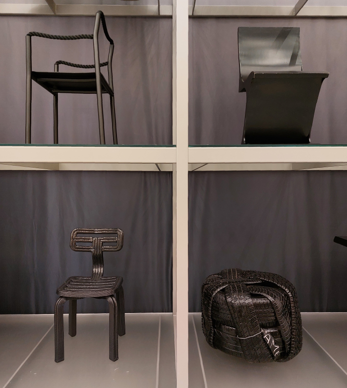 Rope Chair by Ronan and Erwan Bouroullec, Chair Nr. 234 by Heinz & Bodo Rasch, Pouf Tressé by Amadou Fatoumata Ba & Chubby Chair by Dirk van der Kooij (clockwise from top left), as seen at Colour Rush! An Installation by Sabine Marcelis, Vitra Design Museum Schaudepot, Weil am Rhein