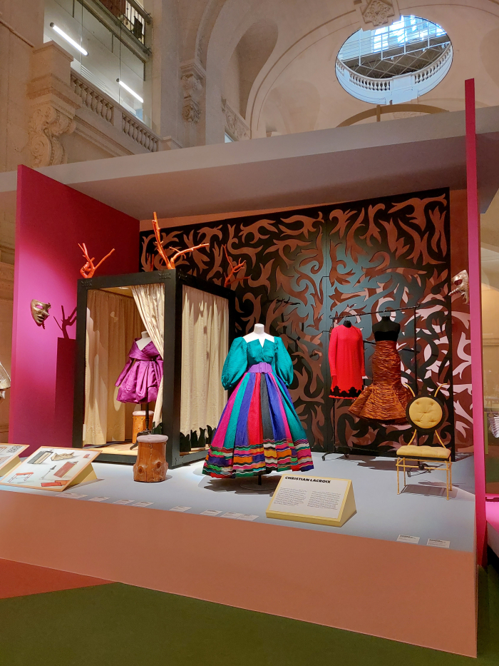 Works by Christian Lacroix and Elizabeth Garouste et Mattia Bonetti, as seen at Années 80. Mode, design et graphisme en France, Musée des Arts décoratifs, Paris