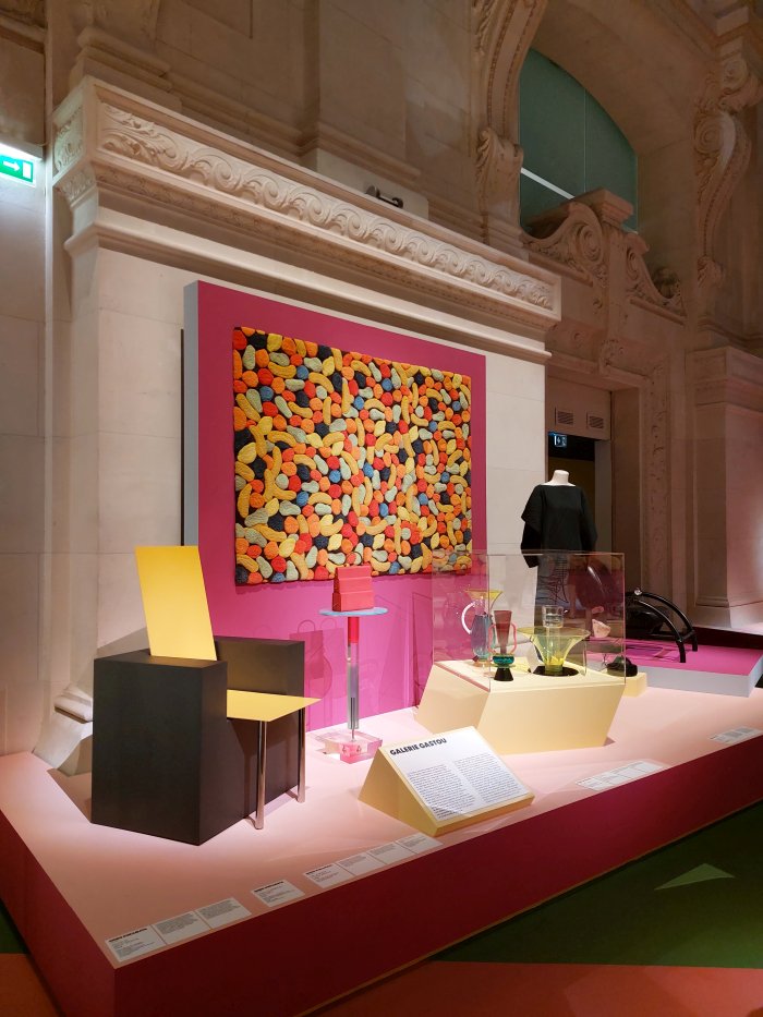 Works by, amongst others, Shiro Kuramata, Ettore Sottsass and Issey Miyake Galerie Gastou, as seen at Années 80. Mode, design et graphisme en France, Musée des Arts décoratifs, Paris