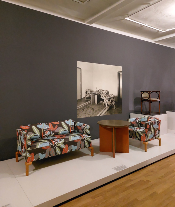 A recreation of a 1920s lounge suite by Ernst Max Jahn with fabricy by Josef Hillerbrand, as seen at Deep-seated. The Secret Art of Upholstery, Grassi Museum für Angewandte Kunst, Leipzig