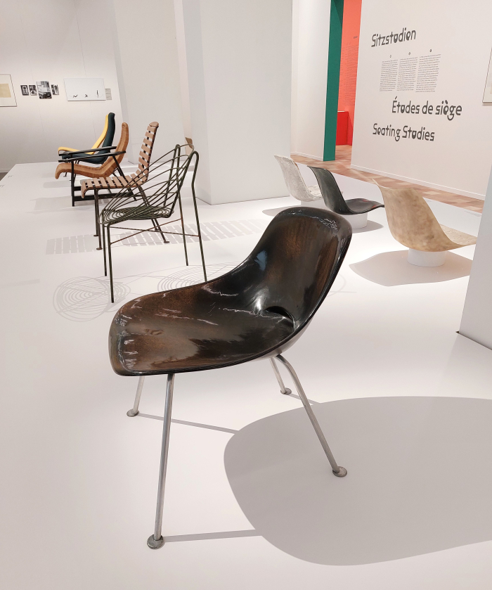 A 1951 Scobalit chair by Emil and Willy Guhl, Europe's first moulded synthetic plastic chair, as seen at Willy Guhl. Thinking with your hands, Museum für Gestaltung, Zürich