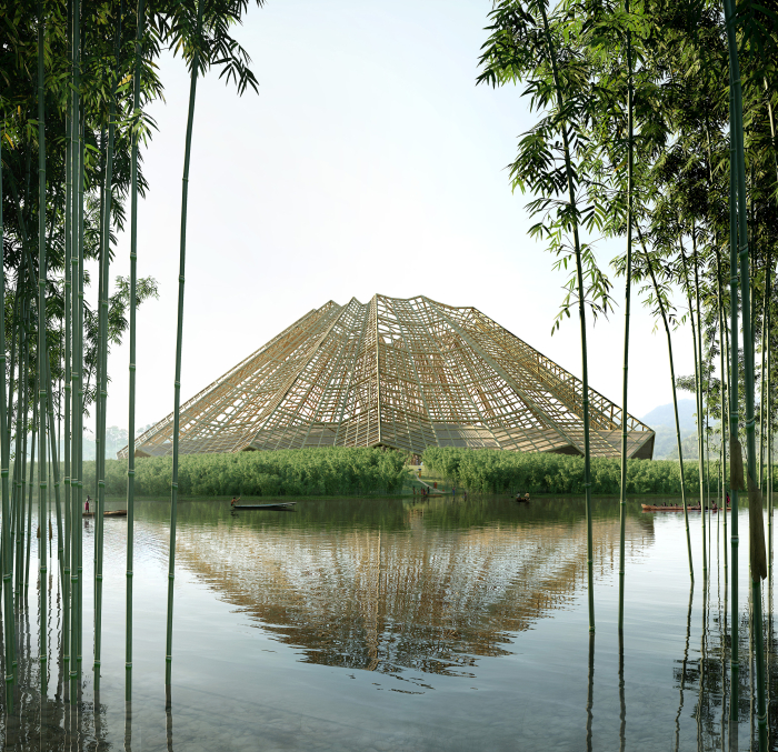 The Earth Station Bamboo Station, 2019, part of Michele De Lucchi & AMDL Circle. Futuro Gentile – A kind future. the Centre for Innovation and Design at Grand-Hornu, Hornu (image © Filippo bolognese images, courtesy CID Grand-Hornu)