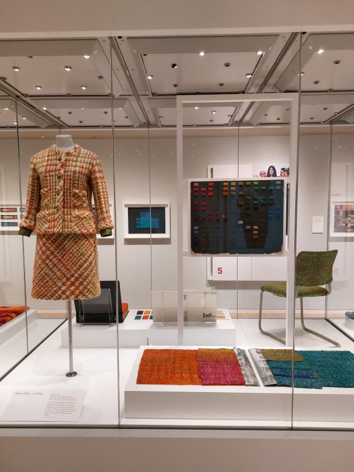 A 1963 woman's suit by Chanel in a mohair tweed by Bernat Klein, as seen at Bernat Klein. Design in Colour, National Museum of Scotland, Edinburgh