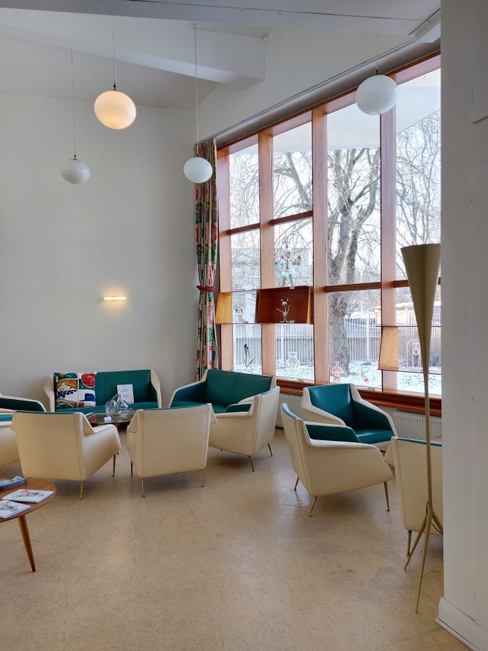 A suite of furniture by Carlo De Carli in Gio Ponti's Istituto Italiano di Cultura di Stoccolma