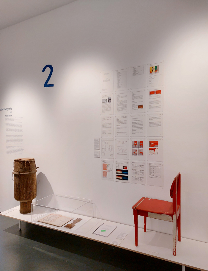 A drum of (as yet) unknown provenance and a restoration project by Juliane Ritz concerning furniture by Richard Riemerschmid, as seen at The Story of My Life. Object Biography as Concept, Method and Genre, Werkbundarchiv Museum der Dinge, Berlin