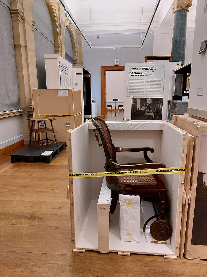 Friedrich Nietzsche's wheelchair, as seen in Nietzsche Privat, Neues Museum Weimar. Part of the Klassik Stiftung Weimar's Theme Year 2023: Wohnen