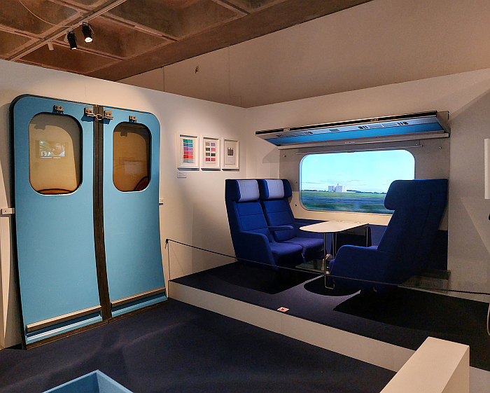 A model of Nann Ditzel's 1987 concept for the interiors of Danish Railway's IC3 trains, as seen at Nanna Ditzel. Taking Design to New Heights, Trapholt, Kolding