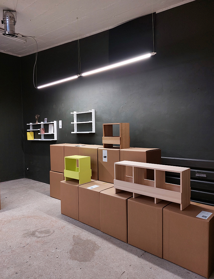 Benchbox and Stoolbox by Thomas Schnur and shelving by Lukas Lüttgen and Alex Schul, as seen at Passagen Interior Design Week Cologne 2024