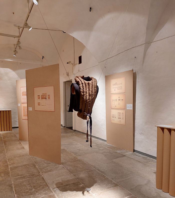 Part of Turvis by Mai Bauvald, and draughts of late 1940s furniture designs, as seen at Uneversum: Rhythms and Spaces, Estonian Museum of Applied Art and Design, Tallinn