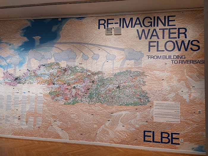 Part of OOZE Architects & Urbanists' mural exploring water relationships in the Elbe valley, as seen at Water Pressure. Designing for the Future, Museum für Kunst und Gewerbe, Hamburg