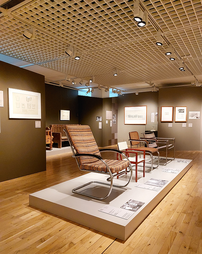 A Thonet KS 46 by in all probability Anton Lorenz, alongside chair designs by Bauhäusler, as seen in Living in the Dictatorship 1933 1945, Schiller-Museum, Weimar in context of Bauhaus and National Socialism, Klassik Stiftung Weimar