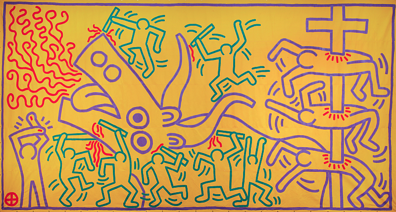 Keith Haring, Untitled, 1983, part of Spray and Stitch: Art with a Message, Centraal Museum Utrecht (photo Ernst Moritz © Keith Haring Foundation, courtesy Centraal Museum Utrecht)