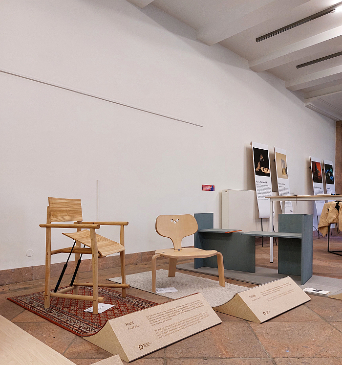 Rast by Anne Gerke, Estelle by Magdalena Sander & Moritz by Louise Binninger ( l to r), part of the Faculty of Angewandte Kunst Schneeberg project Me and My Chair, as seen at Grassimesse 2024