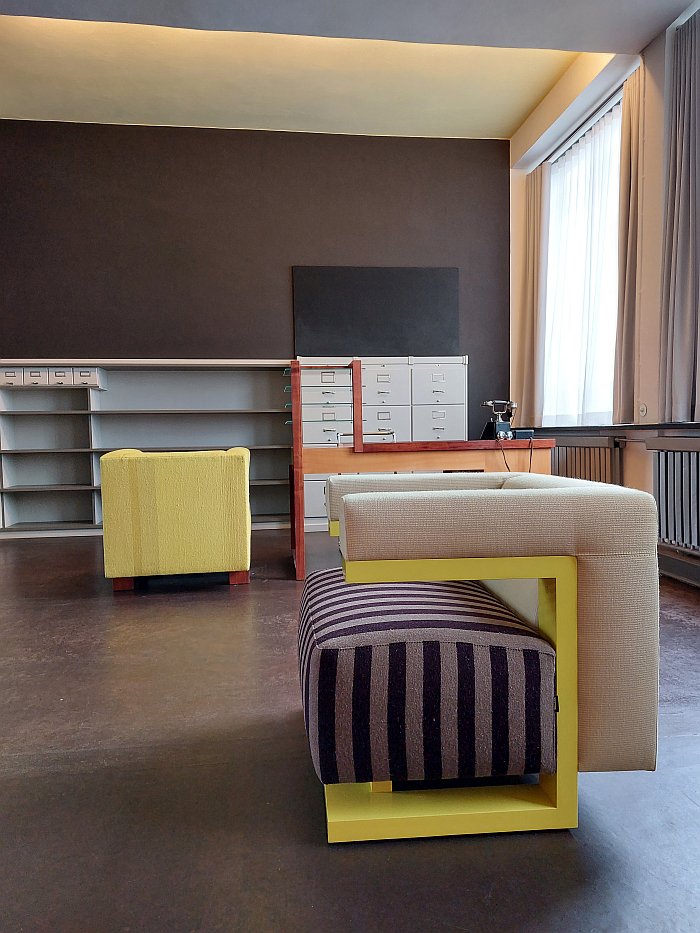 F51N by Walter Gropius (1920), colour scheme Katrin Greiling (2019 &amp; 2023), through Tecta in Walter Gropius's Office at Bauhaus Dessau, as seen in context of Mehr als echt (More than real) by Jun Yang, Stiftung Bauhaus Dessau