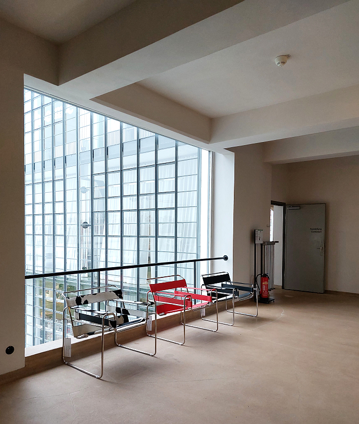 Three B3 'Wassily' club chairs by Marcel Breuer. Or are they? As seen in context of Mehr als echt (More than real) by Jun Yang, Stiftung Bauhaus Dessau 