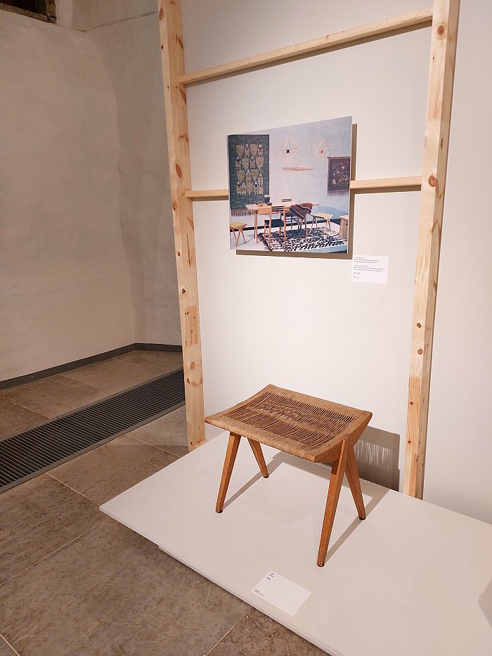 A 1959 wood and woven cord stool by Bruno Tomberg, as seen at Bruno Tomberg. Inventing Design, Estonian Museum of Applied Art and Design, Tallinn