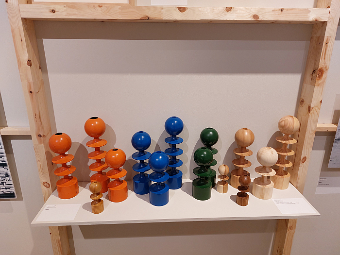 A family of wooden candlesticks from 1968, as seen at Bruno Tomberg. Inventing Design, Estonian Museum of Applied Art and Design, Tallinn