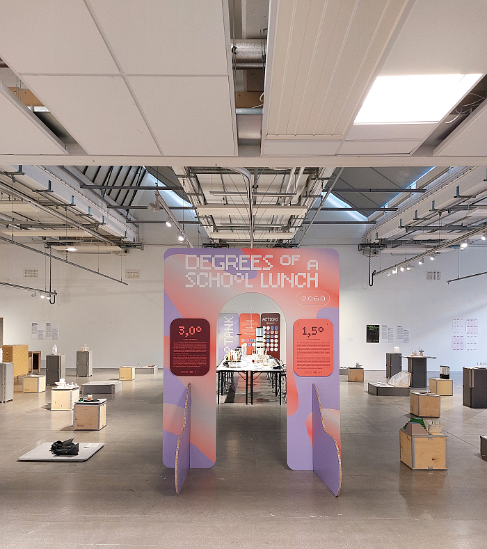 The entrance to Degrees of a school lunch 2060, the partner exhibition of Future Food Product Service Systems in 2060, as seen at Konstfack during Stockholm Design Week 2025