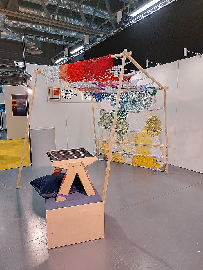 Linila by Minna Arukaevu, Miina Aleksandra Piho and Liisi Tasso (r) and Jeyra by Christina Kasesalu, Hanna-Maria Org and Lisandra Pekkenen, part of Rethinking Bruno by students of Pallas University of Applied Sciences, Tartu, as seen at Stockholm Furniture Fair 2025