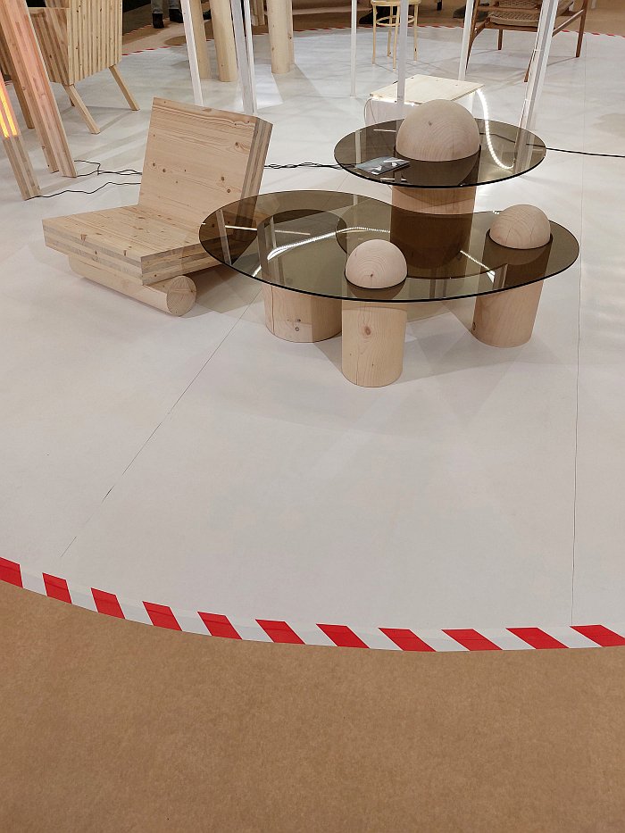 Bean Coffee Table by Li-An-Lo Studio a.k.a. Lina Rex and Offcut Lounge Chair by Marc Hoogendijk, as seen as part of The Value of Wood, Stockholm Furniture Fair 2025