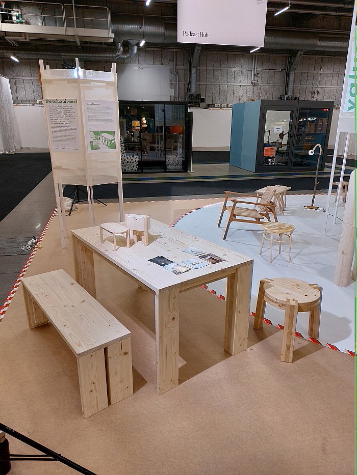 The Offcut table, bench and stool by Marc Hoogendijk, as seen as part of The Value of Wood, Stockholm Furniture Fair 2025