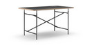 Eiermann Table, Linoleum black (Forbo 4023) with oak edge, 140 x 80 cm, Black, Angled, centred (Eiermann 1), 110 x 66 cm