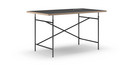 Eiermann Table, Linoleum black (Forbo 4023) with oak edge, 140 x 80 cm, Black, Angled, offset (Eiermann 1), 110 x 66 cm