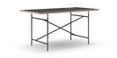 Eiermann Table, Linoleum black (Forbo 4023) with oak edge, 160 x 80 cm, Black, Angled, centred (Eiermann 1), 110 x 66 cm