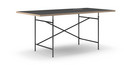 Eiermann Table, Linoleum black (Forbo 4023) with oak edge, 180 x 90 cm, Black, Angled, offset (Eiermann 1), 110 x 66 cm