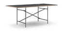 Eiermann Table, Linoleum black (Forbo 4023) with oak edge, 200 x 90 cm, Black, Angled, centred (Eiermann 1), 110 x 66 cm