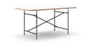 Eiermann Table, White melamine with oak edge, 160 x 80 cm, Black, Angled, centred (Eiermann 1), 110 x 66 cm