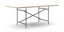 Eiermann Table, White melamine with oak edge, 200 x 90 cm, Black, Angled, centred (Eiermann 1), 110 x 66 cm