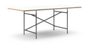 Eiermann Table, White melamine with oak edge, 200 x 90 cm, Black, Angled, offset (Eiermann 1), 110 x 66 cm