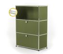 USM Haller E Highboard M with Compartment Lighting, Olive green RAL 6003, Cool white