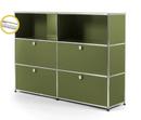 USM Haller E Highboard L with Compartment Lighting, Olive green RAL 6003, Cool white