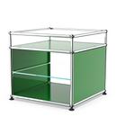 USM Haller side table with extension and glass divider shelf , USM green