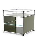 USM Haller side table with extension and glass divider shelf , Olive green RAL 6003