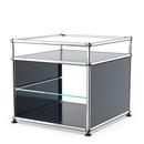 USM Haller side table with extension and glass divider shelf , Steel blue RAL 5011