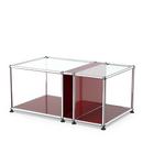 USM Haller side table with glass top and magazine compartment, USM ruby red