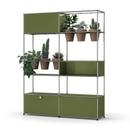 USM Haller E Plant World Room Divider, Olive green RAL 6003, Terracotta, LED illumination cold white