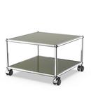 USM Haller side table with castors, Olive green RAL 6003, Soft castors for hard floor surfaces