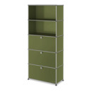 USM Haller Storage Unit M, Customisable, Olive green RAL 6003, Open, With drop-down door, With drop-down door, With drop-down door