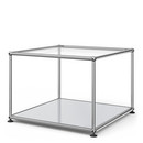 USM Haller Side Table 50, Upper panel glass, lower panel metal, Light grey RAL 7035