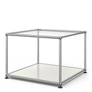 USM Haller Side Table 50, Upper panel glass, lower panel metal, Pure white RAL 9010