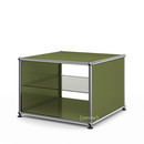 USM Haller Side Table with Side Panels, 50 cm, with interior glass panel, Olive green RAL 6003