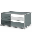 USM Haller Side Table with Side Panels, 75 cm, with interior glass panel, Mid grey RAL 7005