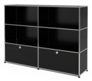 USM Haller Highboard L, Customisable, Graphite black RAL 9011, Open, Open, With 2 drop-down doors