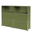 USM Haller Highboard L, Customisable, Olive green RAL 6003, Open, With 2 drop-down doors, With 2 drop-down doors