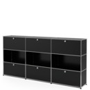 USM Haller Highboard XL, Customisable, Graphite black RAL 9011, With 3 drop-down doors, Open, With 3 drop-down doors